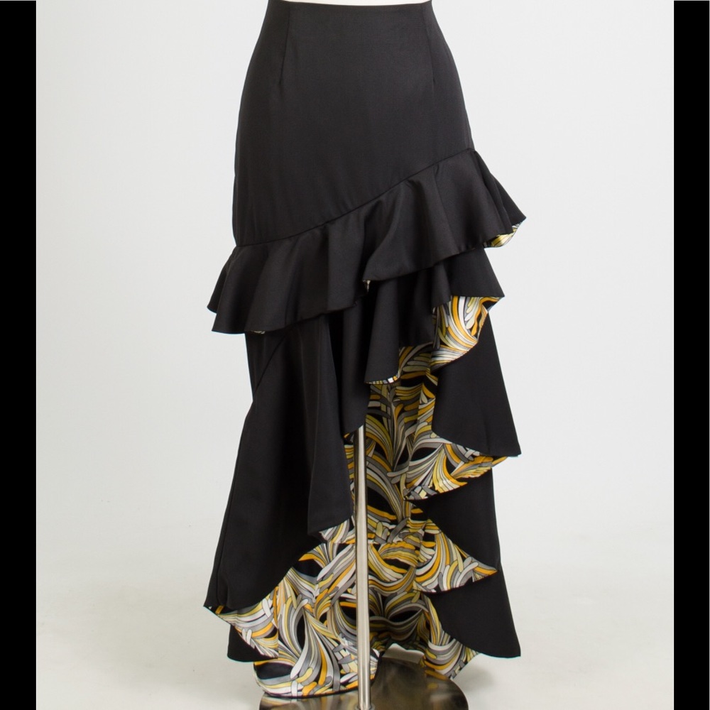 Ruffle Hi-Low Skirt black and gold